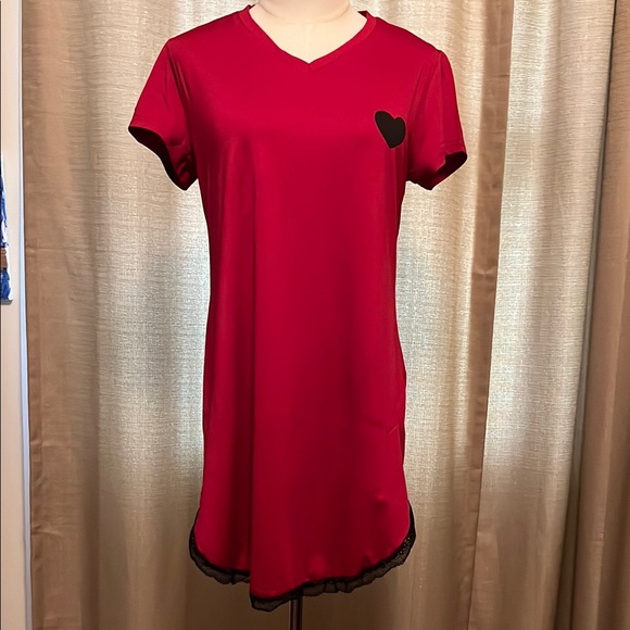 Nightgown V-neck Chemise Sleepwear Lace Sleep Shirt Short Sleeve Womens Medium - Picture 1 of 11